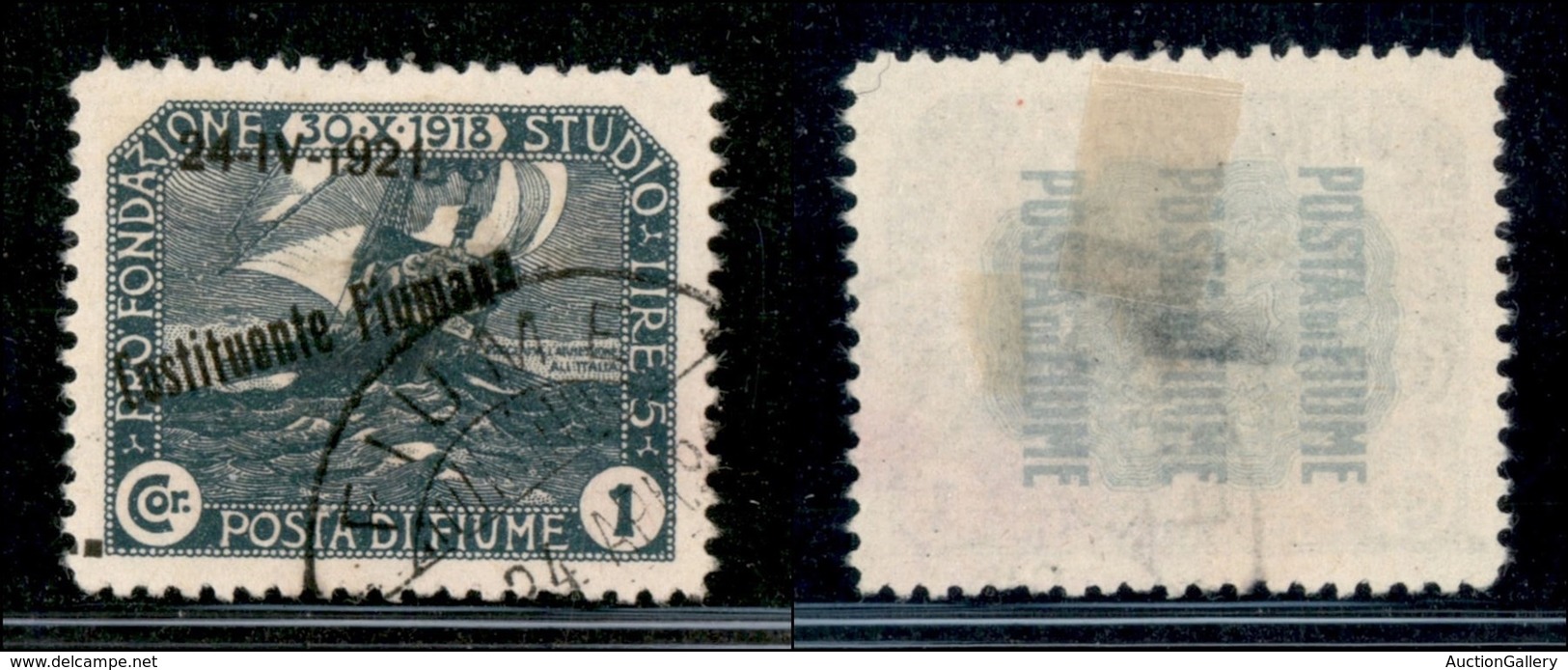 OCCUPAZIONI I GUERRA MONDIALE - Fiume - 1921 - 1 Lira Costituente (171 H Varietà Nc) - Usato - Senza L + A In Alto - Rar - Other & Unclassified