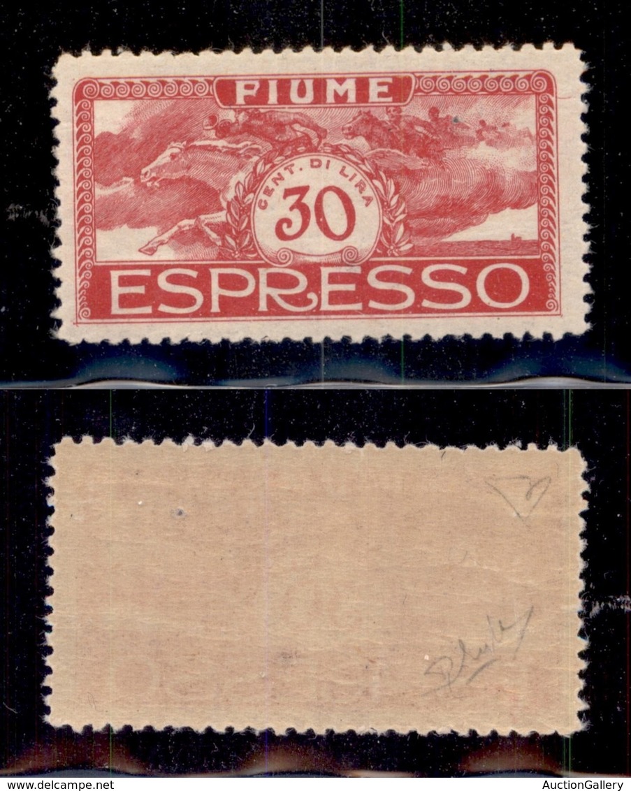 OCCUPAZIONI I GUERRA MONDIALE - Fiume - 1920 - Non Emesso - 30 Cent Rosa (1A) - Gomma Integra - Diena + Mondolfo (2.250) - Otros & Sin Clasificación