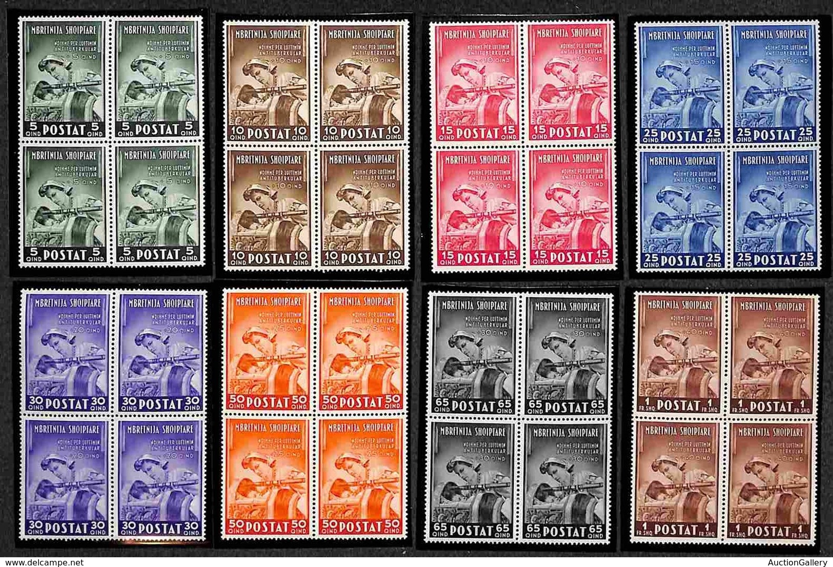 OCCUPAZIONI II GUERRA MONDIALE - Albania - 1943 - Antitubercolari (38/45) - Serie Completa In Quartine - Gomma Integra ( - Other & Unclassified