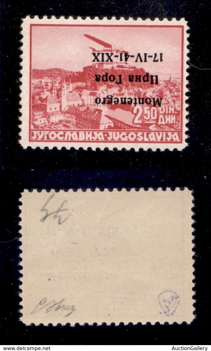 OCCUPAZIONI II GUERRA MONDIALE - Montenegro - 1941 - 2.50 Din (4a - P. Aerea) Con Soprastampa Capovolta - Gomma Integra  - Autres & Non Classés