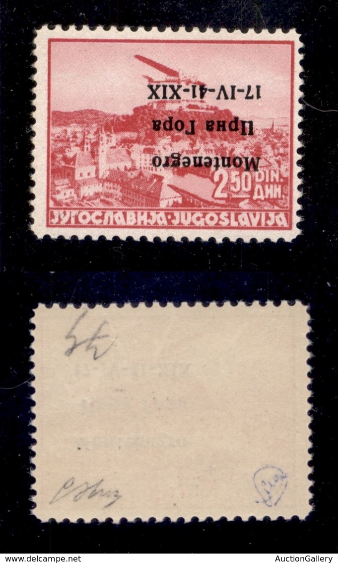 OCCUPAZIONI II GUERRA MONDIALE - Montenegro - 1941 - 2.50 Din (4a - P. Aerea) Con Soprastampa Capovolta - Gomma Integra  - Otros & Sin Clasificación