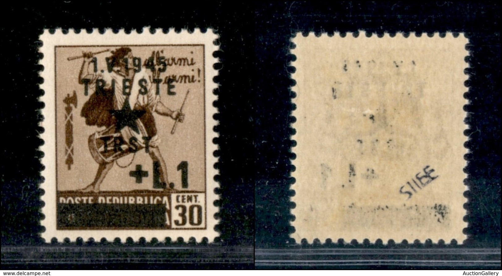 OCCUPAZIONI STRANIERE DI TERRITORI ITALIANI - Occupazione Jugoslava - Trieste - 1945 - 1 Lira Su 30 Cent (12) Filigrana  - Autres & Non Classés