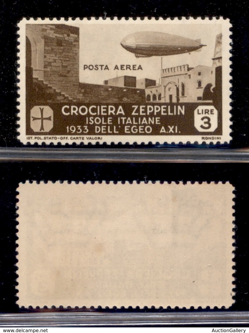 COLONIE - Egeo - Emissioni Generali - 1933 - 3 Lire Zeppelin (22) - Gomma Integra (450) - Other & Unclassified