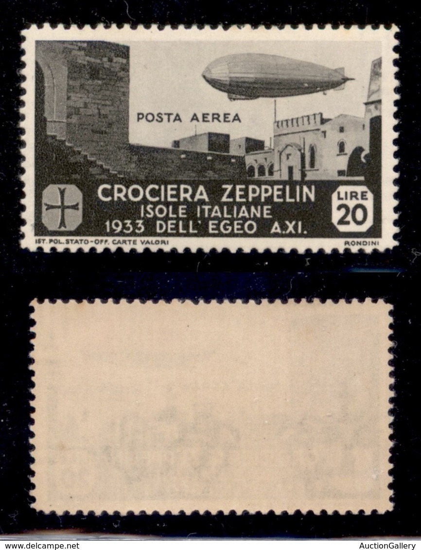 COLONIE - Egeo - Emissioni Generali - 1933 - 20 Lire Zeppelin (27) - Gomma Integra (450) - Otros & Sin Clasificación