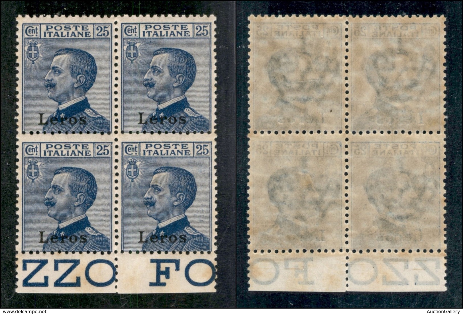 COLONIE - Egeo - Lero - 1912 - 25 Cent (5) In Quartina Bordo Foglio - Gomma Integra (1.100+) - Other & Unclassified