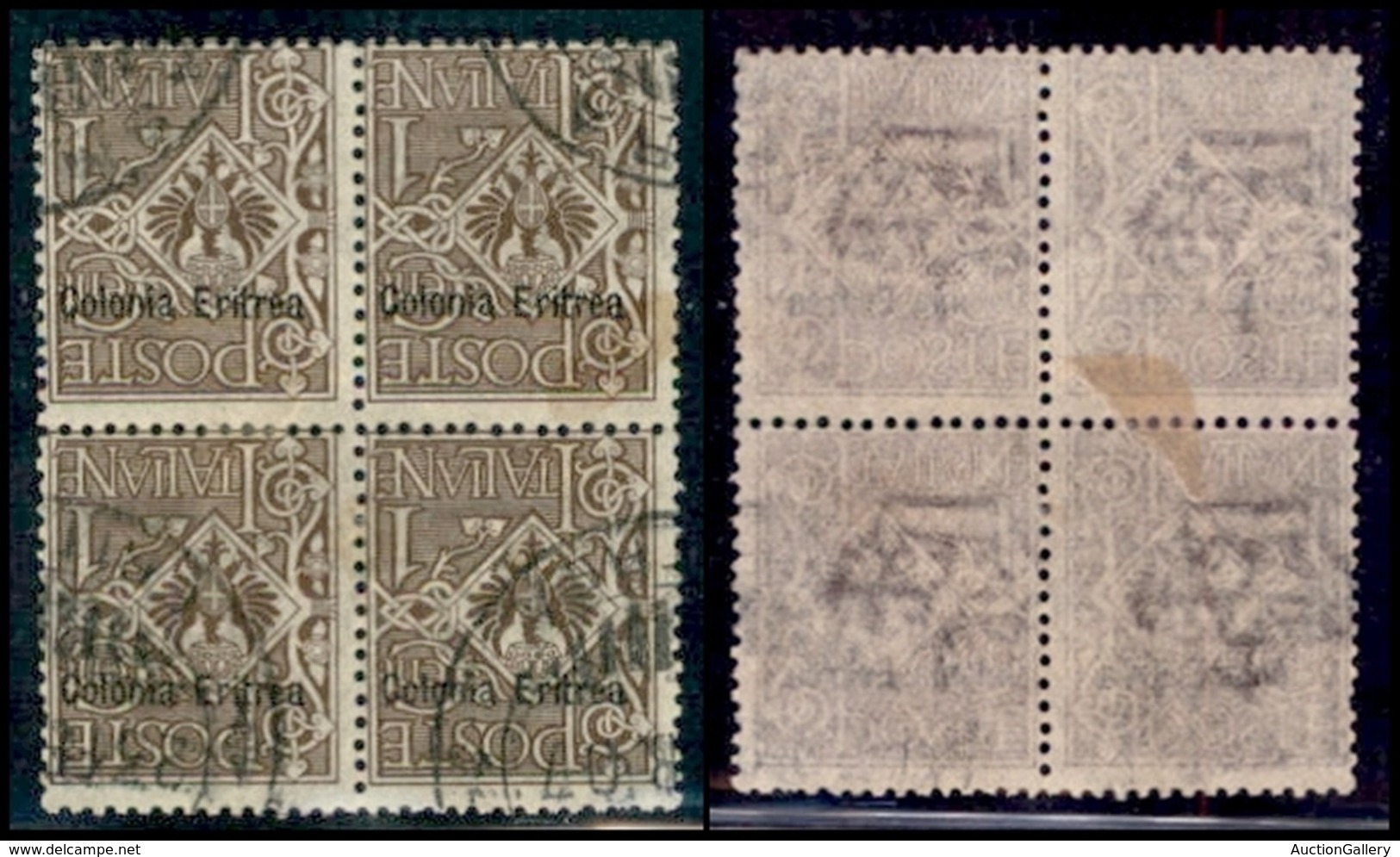 COLONIE - Eritrea - 1903 - 1 Cent Floreale (19c) - Quartina Con Soprastampe Capovolte Usata A Asmara 23.2.07 (640+) - Other & Unclassified