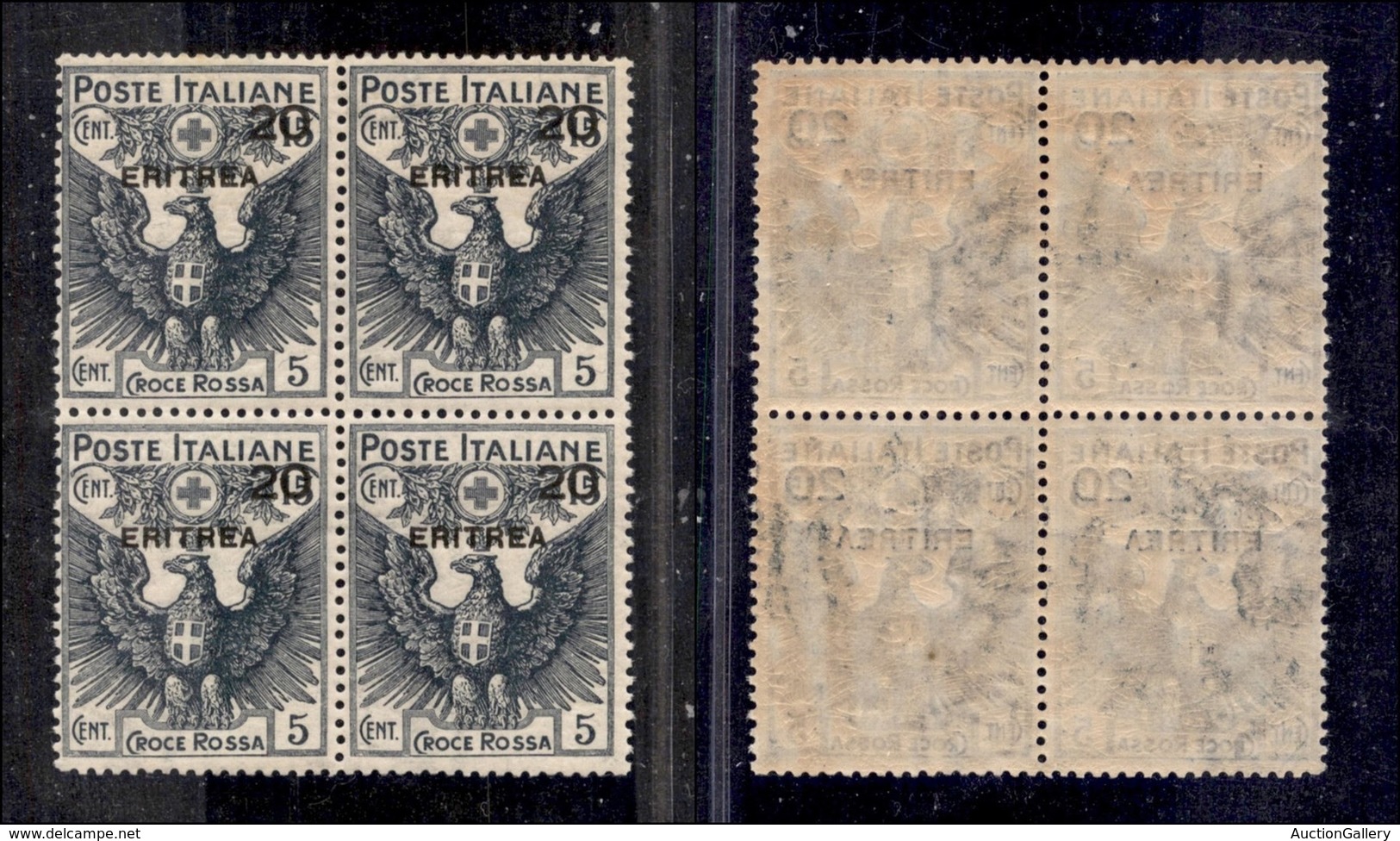COLONIE - Eritrea - 1916 - Croce Rossa 20 Su 15 (43) In Quartina - Gomma Integra - Cert. AG (620+) - Autres & Non Classés