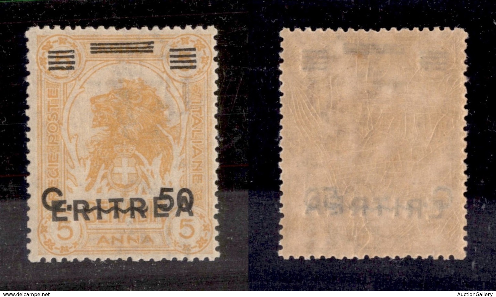 COLONIE - Eritrea - 1922 - 50 Cent Su 5 Anna (59i) - Soprastampe Sovrapposte - Gomma Integra (450) - Other & Unclassified