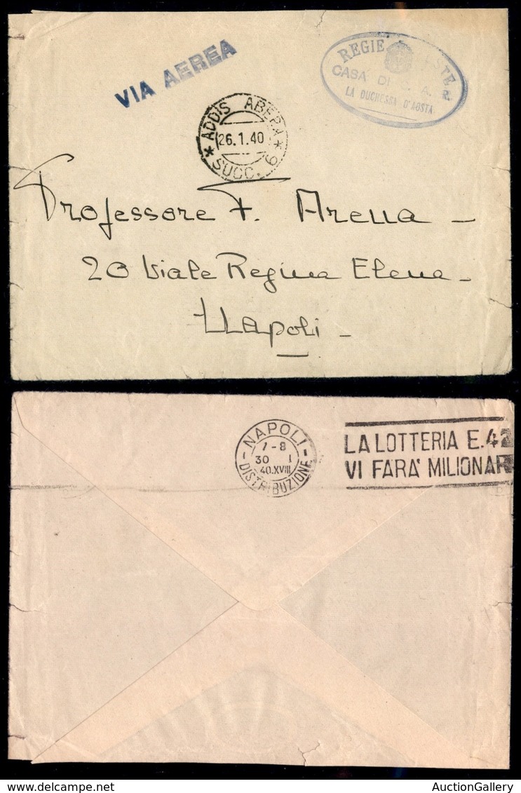 COLONIE - Etiopia - Addis Abeba Succ. 6 26.1.40 (P.ti 10) - Aerogramma In Franchigia (Casa Di S.A.R. La Duchessa D'Aosta - Autres & Non Classés