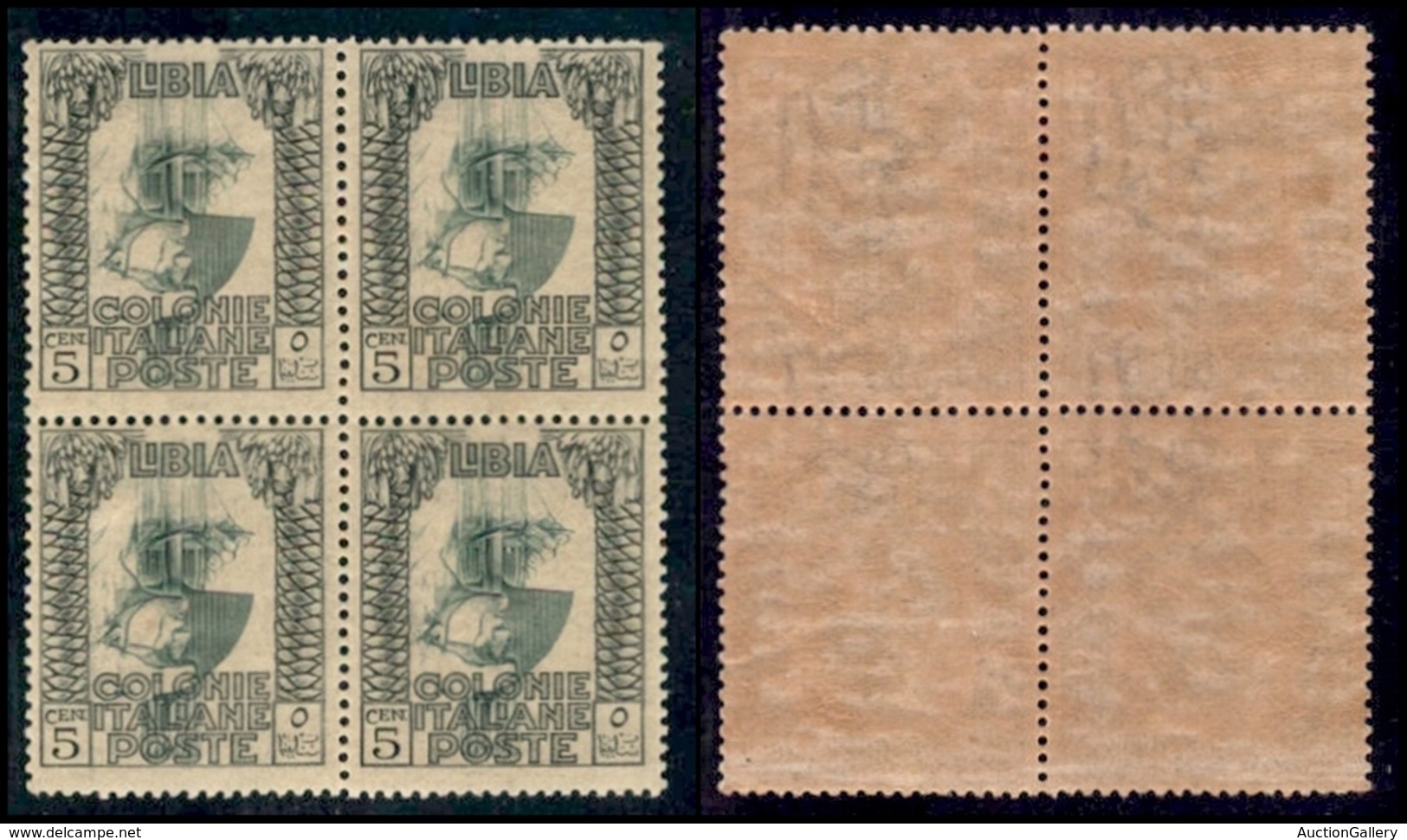 COLONIE - Libia - 1921 - 5 Cent Pittorica (23c) In Quartina Con Centri Capovolti - Gomma Integra (450) - Other & Unclassified