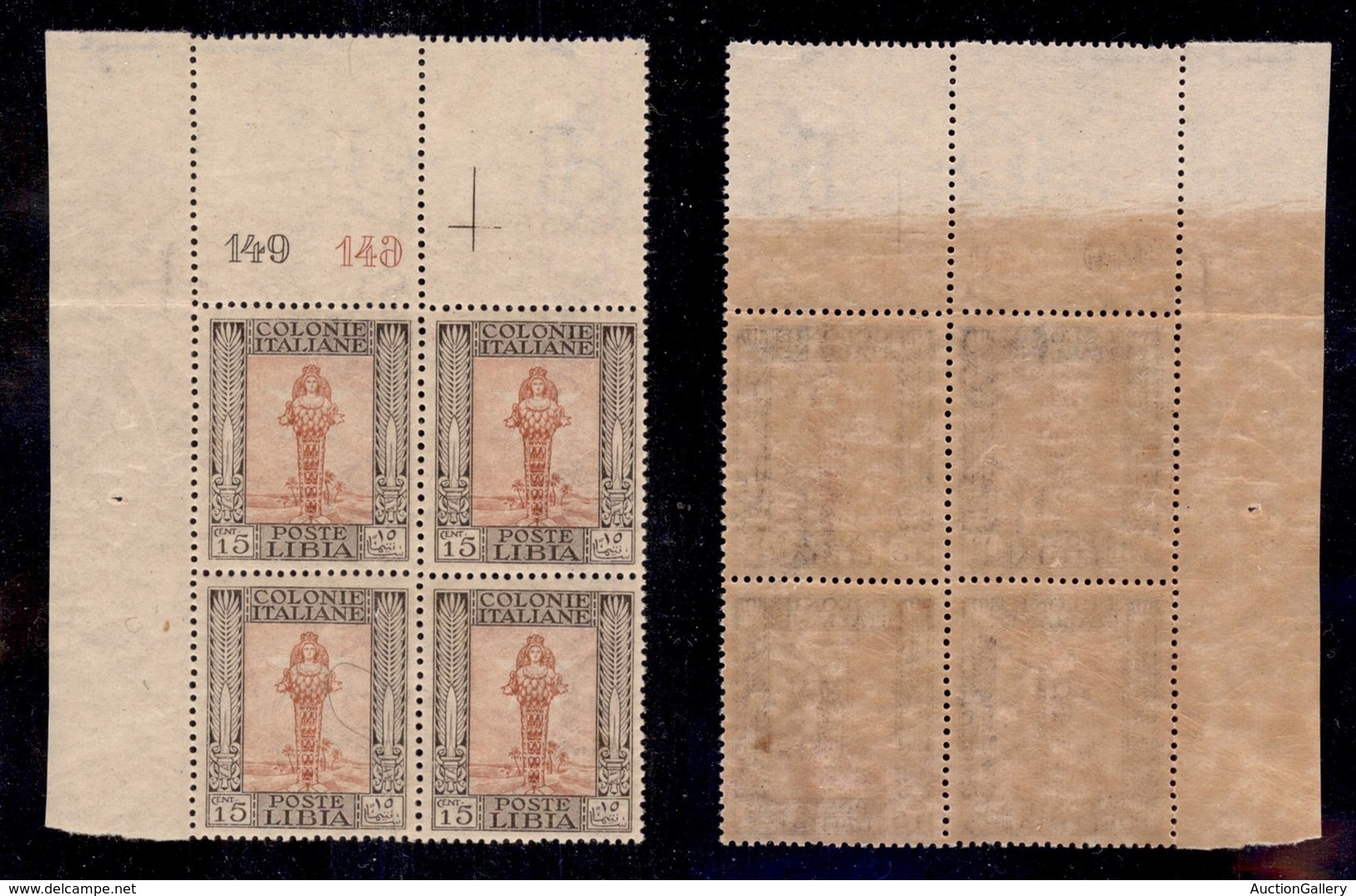 COLONIE - Libia - 1921 - 15 Cent Pittorica (25) - Quartina Angolare Con Numeri Di Tavola - Gomma Integra - Ottimamente C - Other & Unclassified