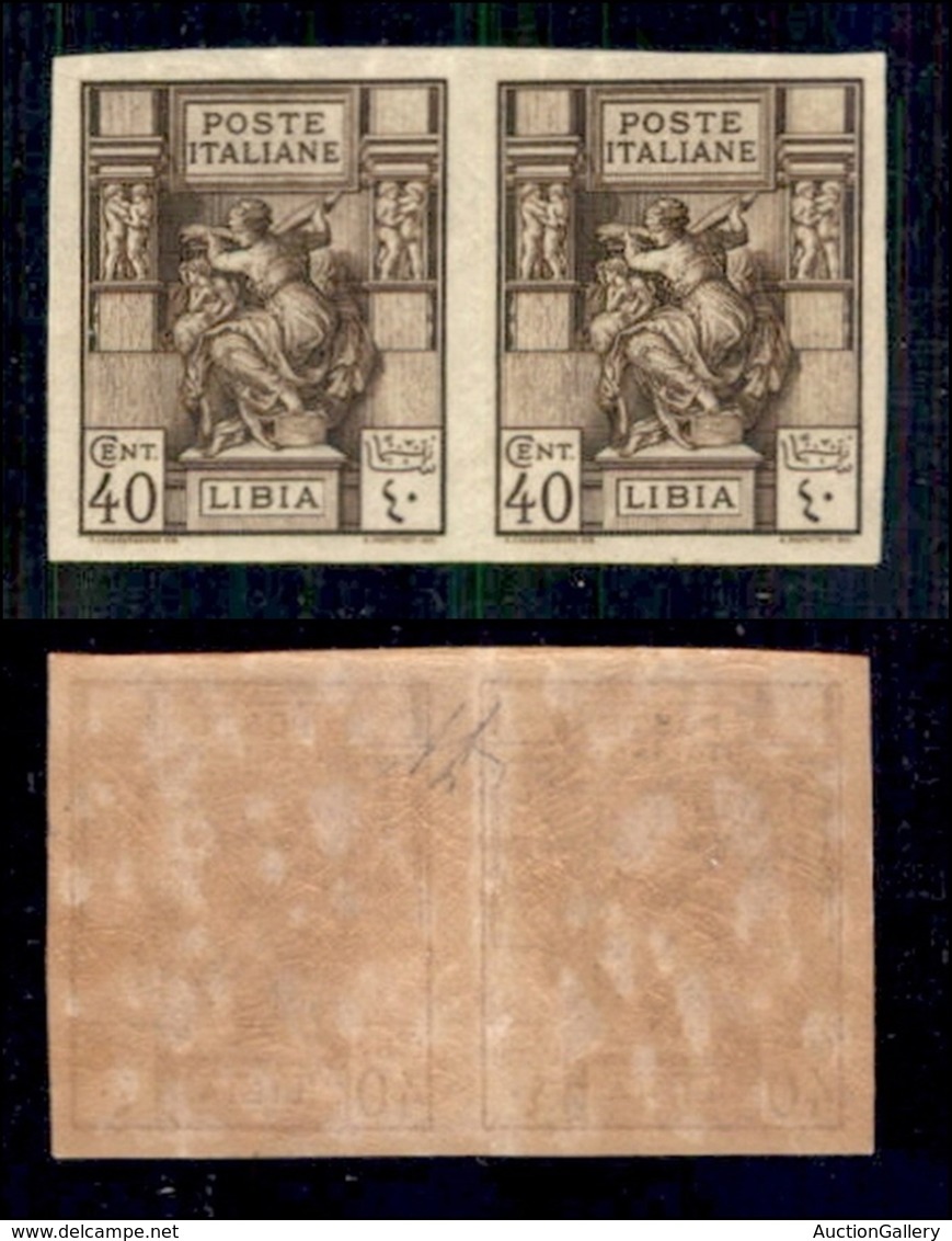 COLONIE - Libia - 1923 - 40 Cent Sibilla (41b) - Coppia Orizzontale Non Dentellata - Gomma Integra (1.800) - Other & Unclassified