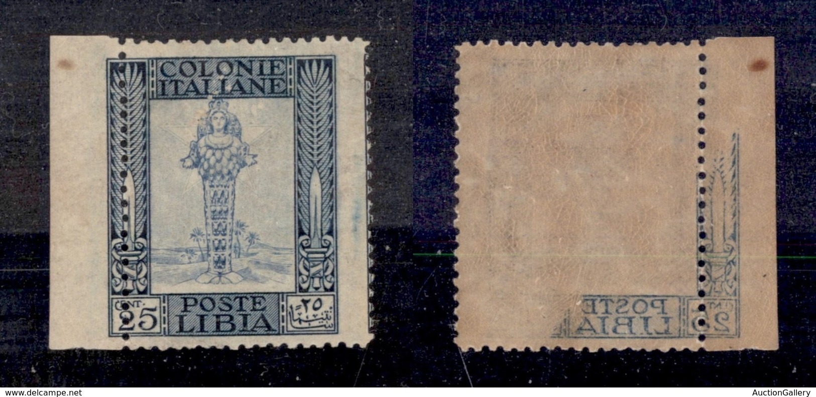 COLONIE - Libia - 1924 - 25 Cent Pittorica (49zc Con Decalco Parziale) Bordo Foglio - Dentellatura Verticale Spostata -  - Otros & Sin Clasificación