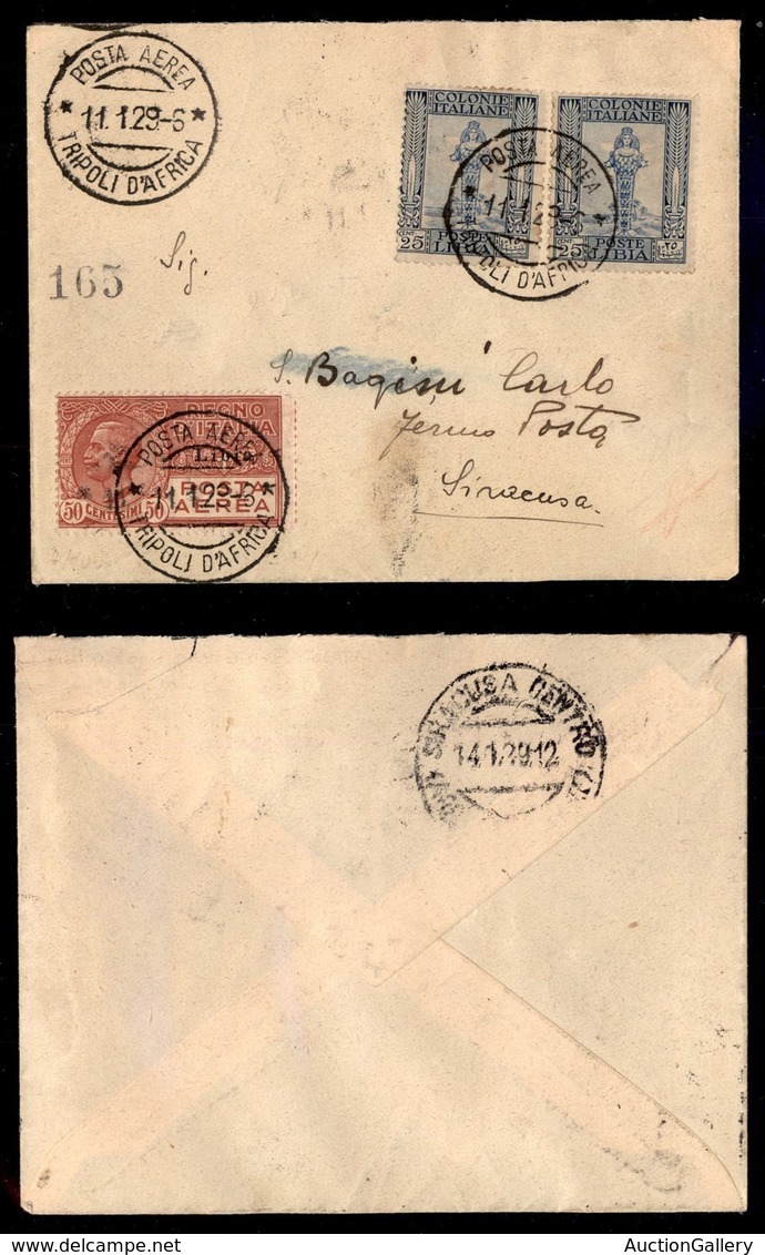 COLONIE - Libia - Posta Aerea Tripoli D’Africa - Aerogramma Per Siracusa Del 11.1.29 (49 + 49 + 1 Aerea) - Otros & Sin Clasificación