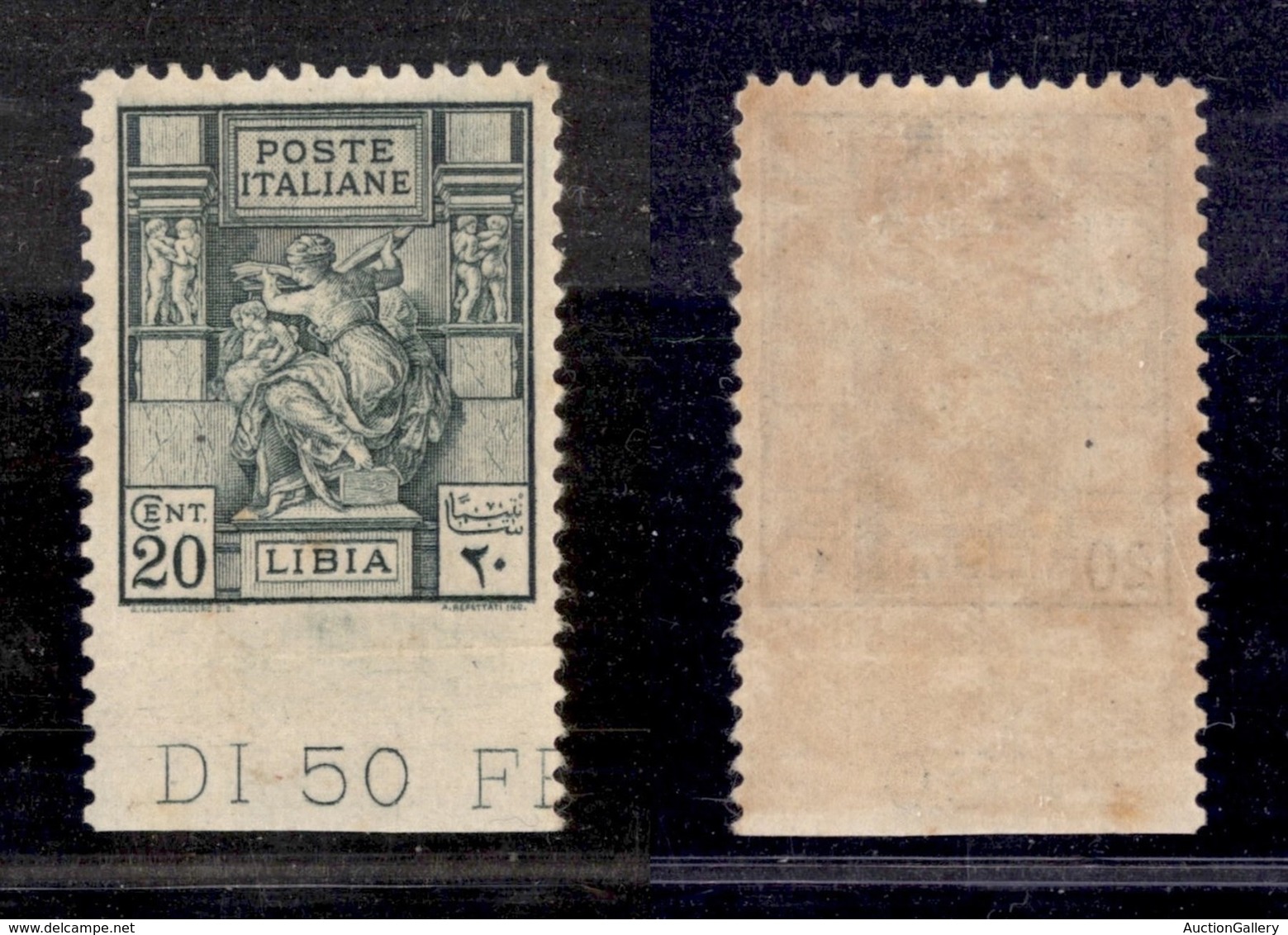 COLONIE - Libia - 1926 - 20 Cent Sibilla (54d) Bordo Foglio - Non Dentellato In Basso - Gomma Originale (650) - Other & Unclassified