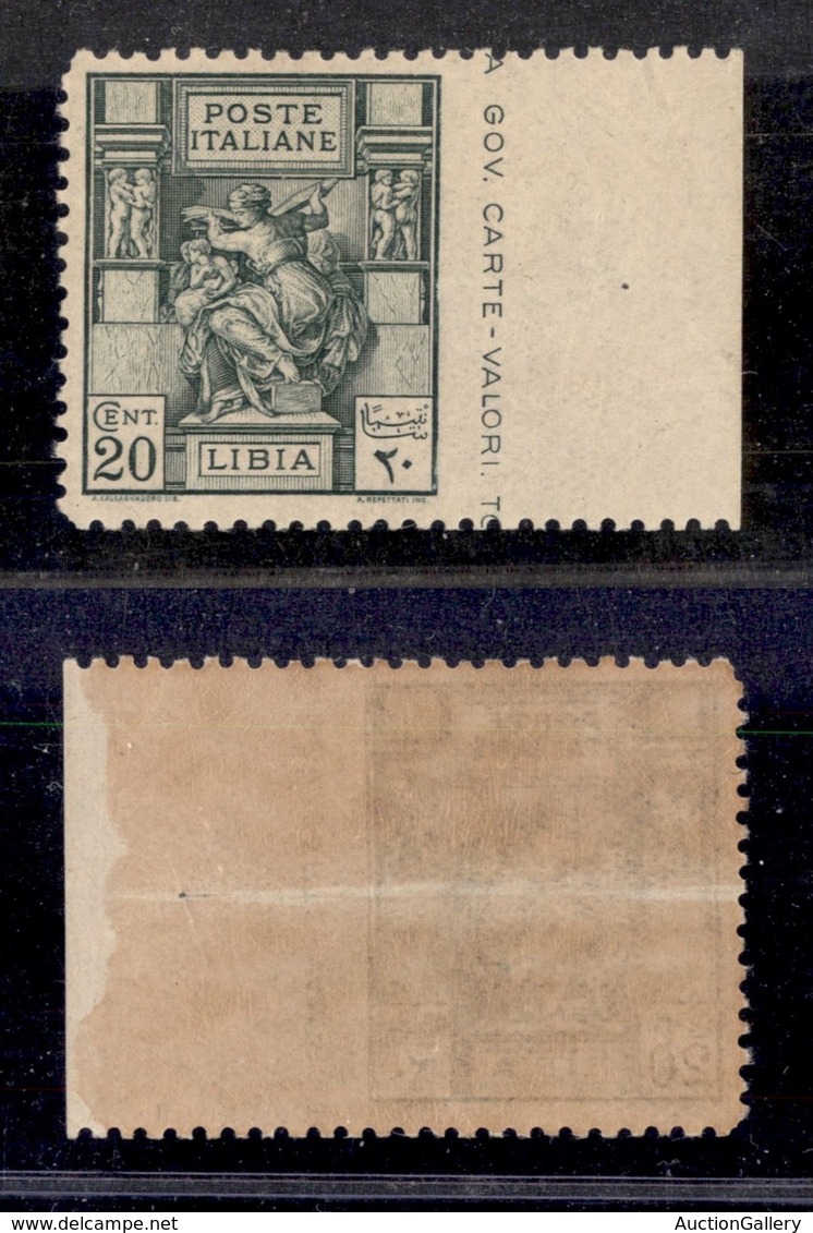 COLONIE - Libia - 1926 - 20 Cent Sibilla (54e) Bordo Foglio - Non Dentellato A Destra - Gomma Originale (650) - Other & Unclassified