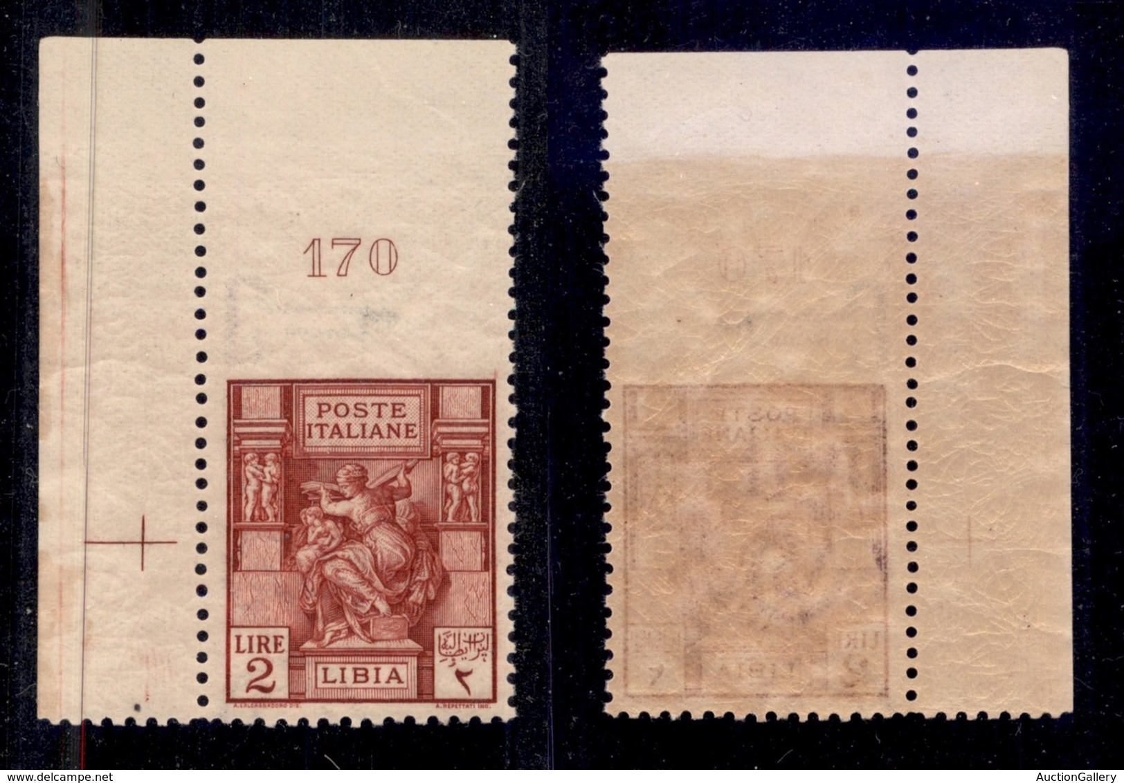 COLONIE - Libia - 1929 - 2 Lire Sibilla (57c) Non Dentellato In Alto - Angolo Di Foglio Con Numero Di Tavola - Gomma Int - Other & Unclassified