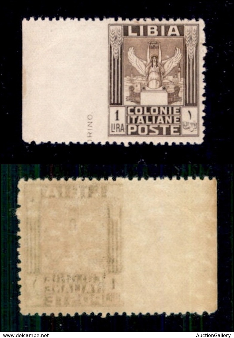 COLONIE - Libia - 1926 - 1 Lira Pittorica (65g) Non Dentellato A Sinistra - Gomma Integra - Cert. AG (2.100) - Other & Unclassified