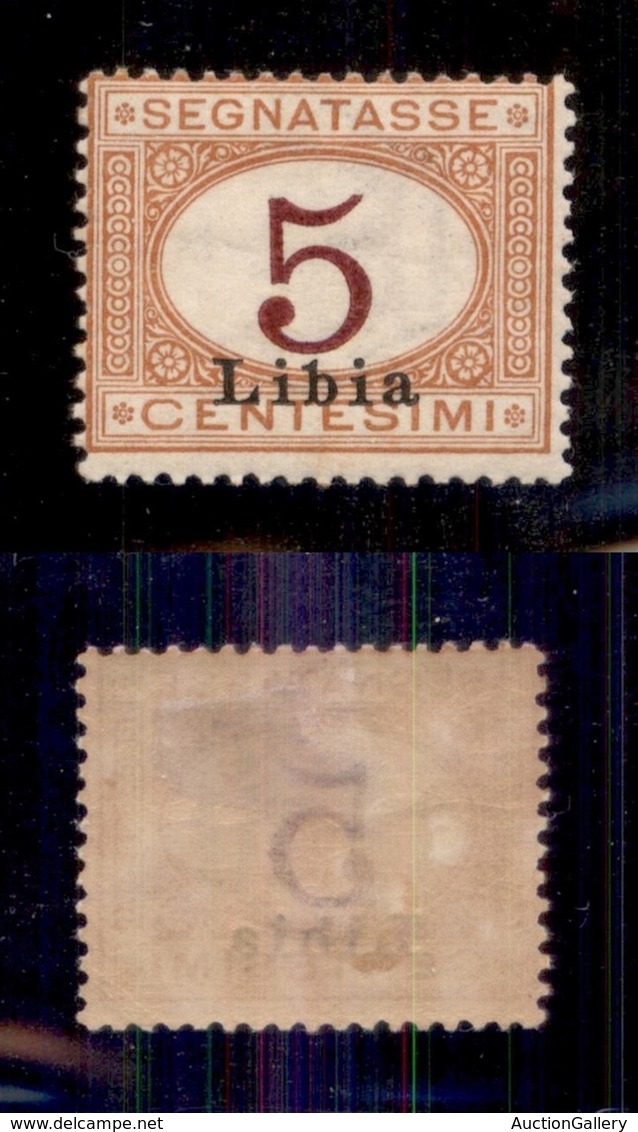 COLONIE - Libia - 1915 - Errore Di Colore - 5 Cent (1A -  Cifra Rosso Bruno) - Gomma Originale - Cert. AG - Non Quotato - Other & Unclassified