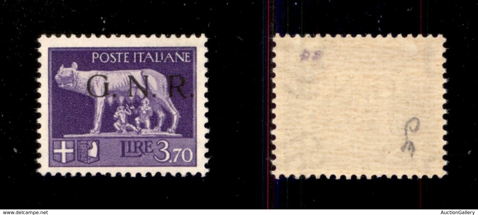 RSI - G.N.R. Brescia - 1943 - 3,70 Lire (484/I) - Gomma Integra - Cert. AG (1.400) - Other & Unclassified