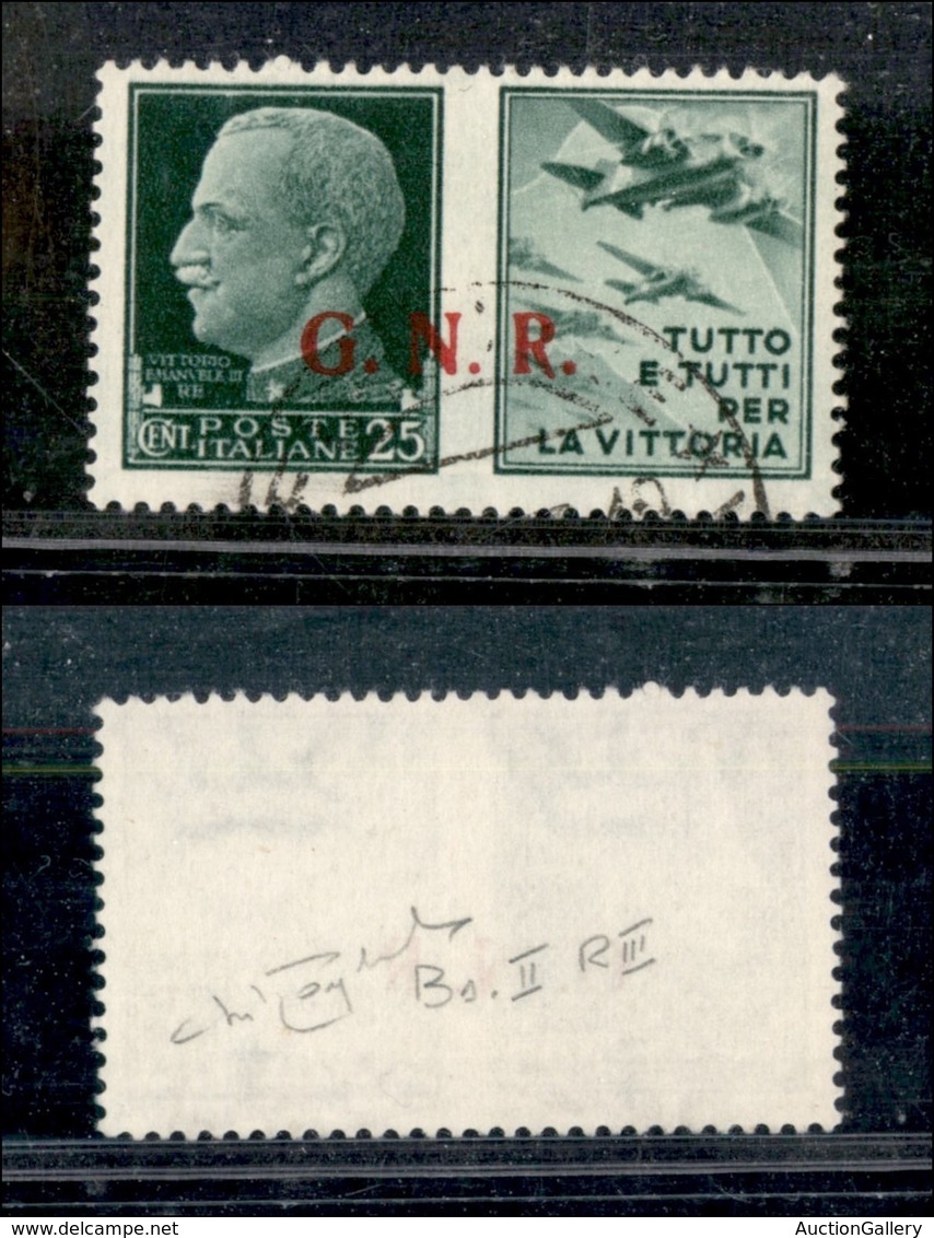 RSI - G.N.R. Brescia - 1943 - 25 Cent Aviazione (15/Ia-R Terzo Tipo) Usato - Cert. Raybaudi - Otros & Sin Clasificación