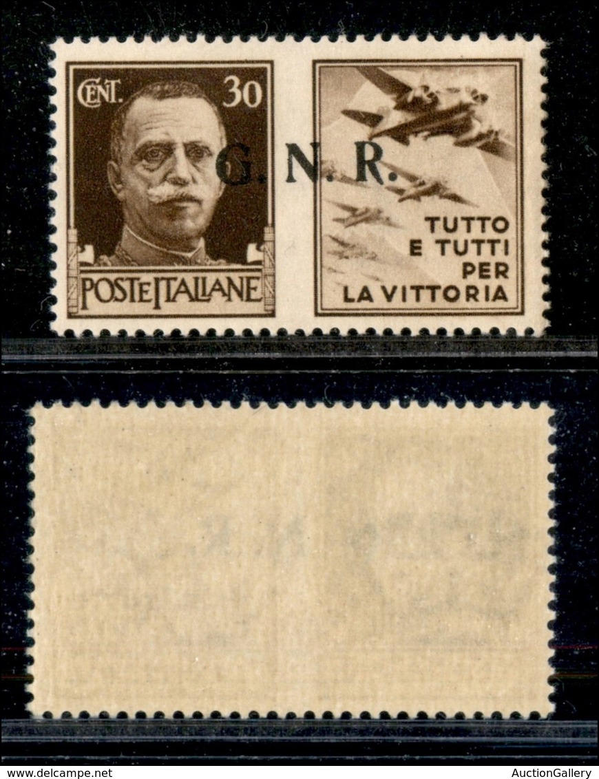 RSI - G.N.R. Brescia - 1943 - 30 Cent Aviazione (19/Ia-R Terzo) - Gomma Integra - Cert. AG (1.000) - Other & Unclassified