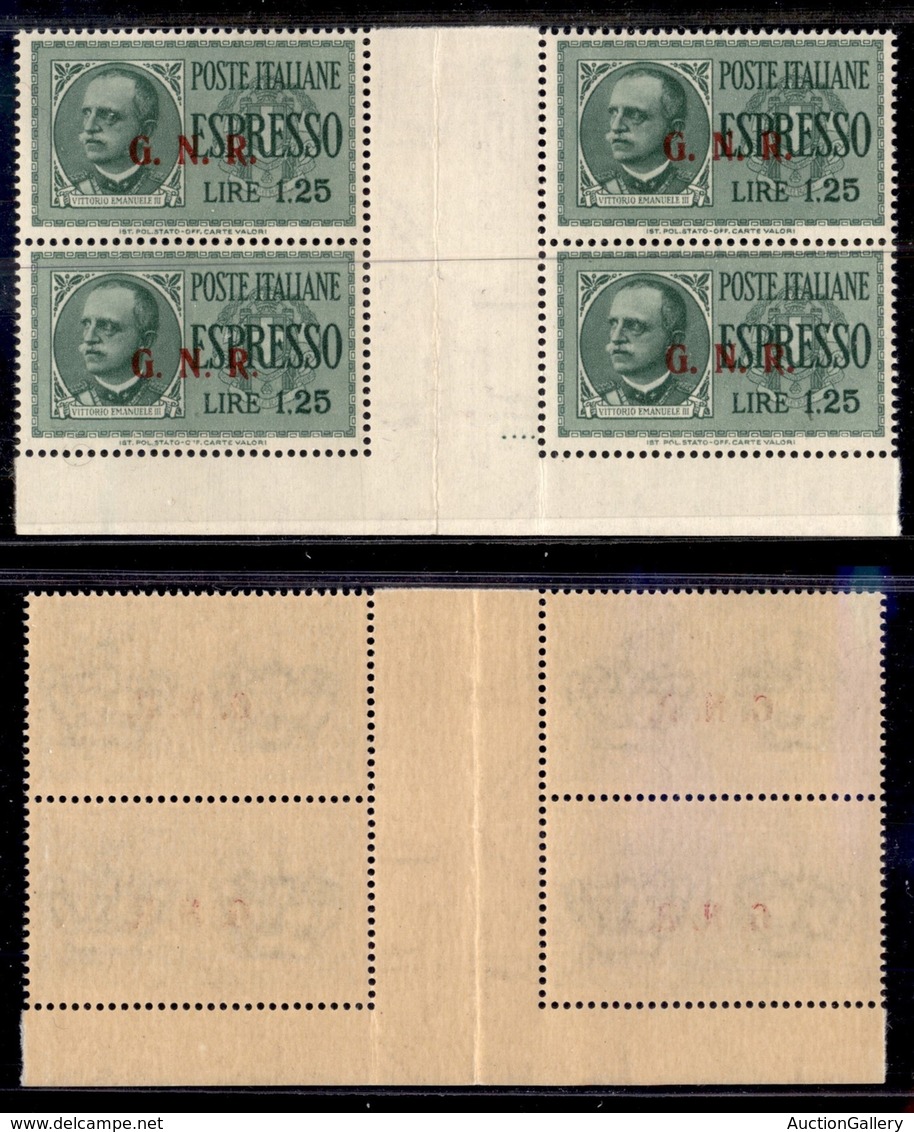 RSI - G.N.R. Brescia - 1943 - 1,25 Lire (19/III) - Quartina Bordo Foglio Con Interspazio Al Centro (pos.45/96 Con Tre Pu - Autres & Non Classés