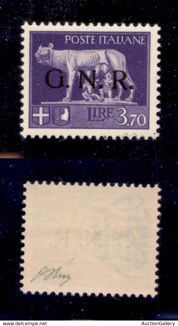 RSI - G.N.R. Verona - 1944 - 3.70 Lire (484 Iac) - Punto Piccolo Dopo G + Punto Grosso Dopo N - Gomma Integra - Oliva (1 - Autres & Non Classés