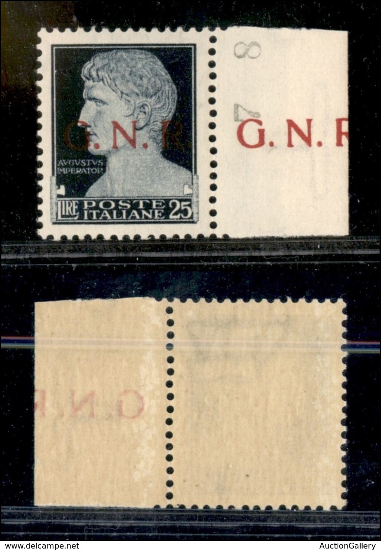 RSI - G.N.R. Verona - 1944 - 25 Lire (488 Varietà) Bordo Foglio Destro - Soprastampa Ripetuta A Margine Praticamente Com - Autres & Non Classés