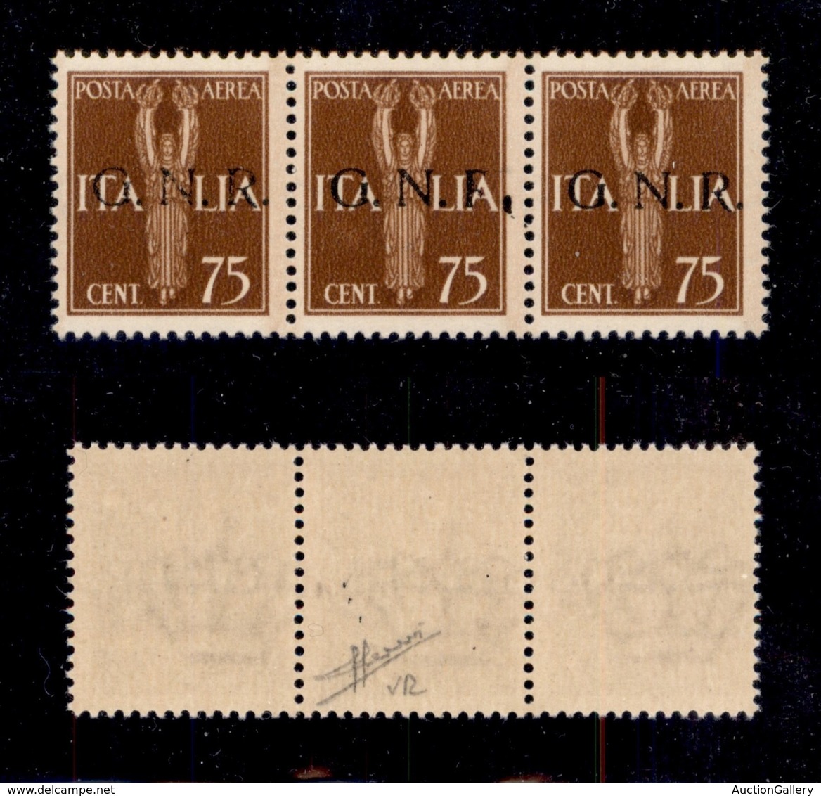 RSI - G.N.R. Verona - 1944 - 75 Cent (119 + 119 Ccf + 119) - Striscia Orizzontale Di 3 Con Soprastampa Evanescente A Sin - Autres & Non Classés