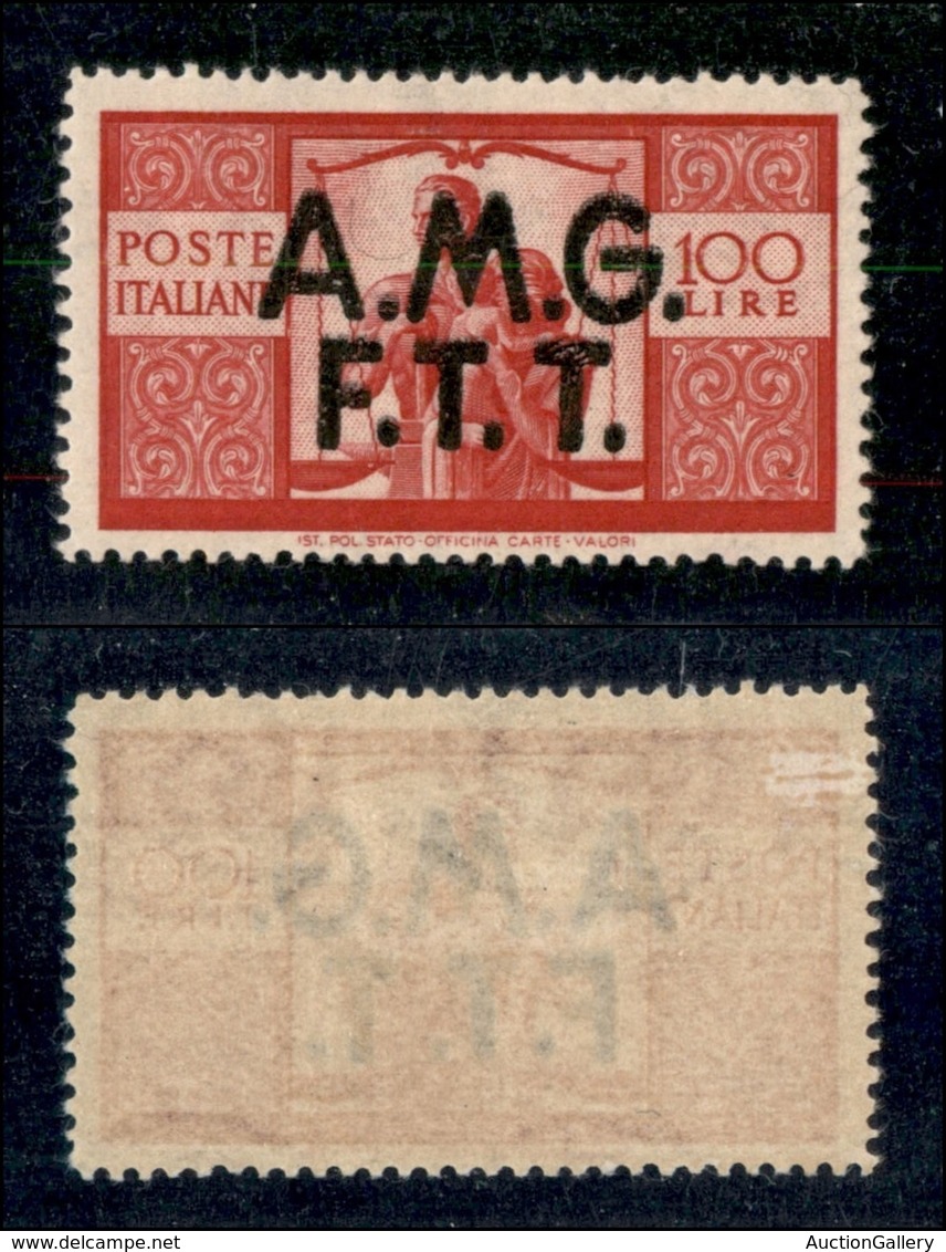 TRIESTE  - Trieste AMG FTT - 1947 C- 100 Lire (17 - Varietà) - Doppia Soprastampa (molto Leggera) - Gomma Originale - No - Autres & Non Classés