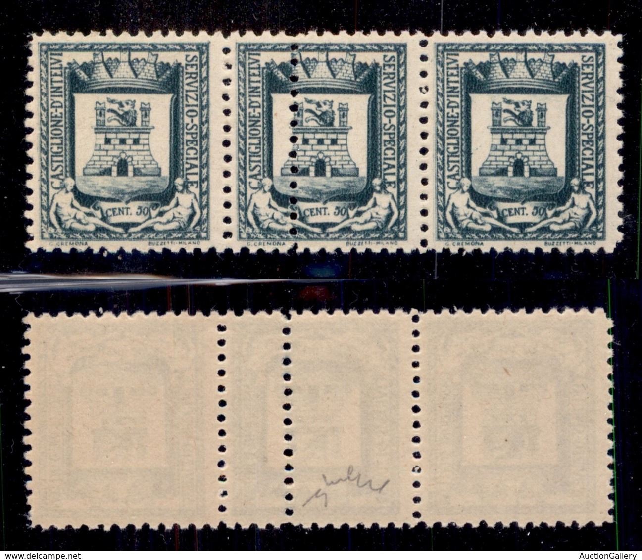 EMISSIONI LOCALI - Castglione D'Intelvi - 1945 - 50 Cent (14e + 14) - Striscia Di 3 Con Doppia Dentellatura Verticale Su - Other & Unclassified