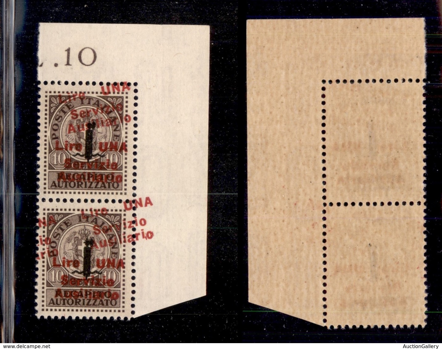 EMISSIONI LOCALI - Guidizzolo - 1945 - 1 Lira Su 10 Cent (2b) - Coppia Angolare Con Doppie Soprastampe (diritta + Obliqu - Other & Unclassified