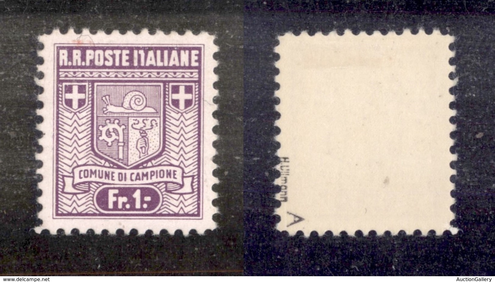 EMISSIONI AUTONOME - Campione - 1944 - 1 Franco Stemma (5a - Zumstein 5A.2.03) Con T Rotta - Gomma Originale - 200 Nella - Autres & Non Classés