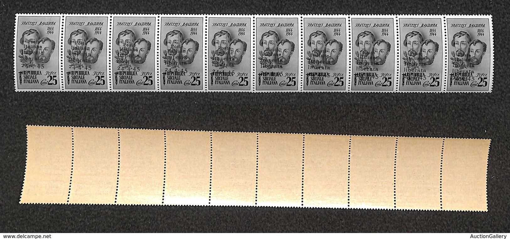 C.L.N. - Imperia - 1945 - 25 Cent Bandiera (13) - Striscia Orizzontale Di 10 - Notati Gli Errori 13b (due) + 13c - Gomma - Other & Unclassified