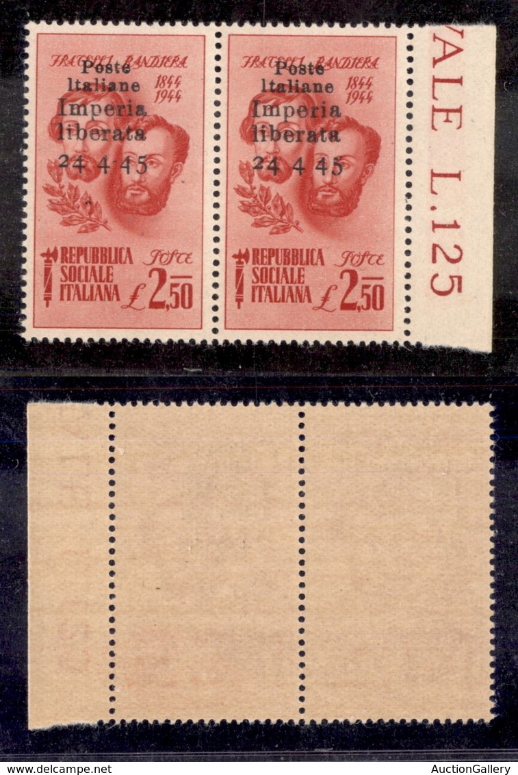 C.L.N. - Imperia - 1945 - Coppia Del 2.50 Lire Bandiera (15b + 15d) - Bordo Foglio - Gomma Integra (465++) - Other & Unclassified