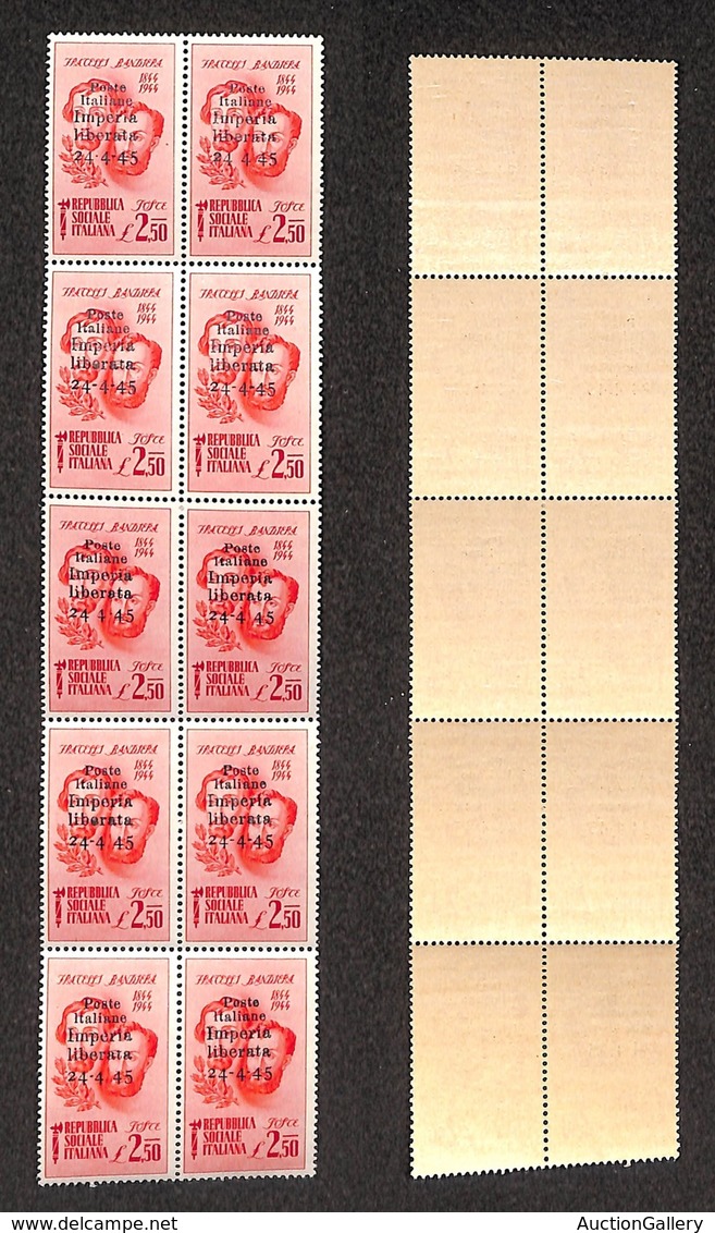 C.L.N. - Imperia - 1945 - 2.50 Lire Bandiera (15) - Blocco Verticale Di 10 - Notati Gli Errori 15b + 15c (tre) + 15d - G - Other & Unclassified