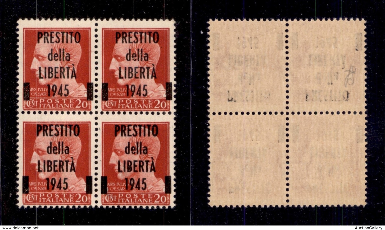 C.L.N. - Lucca - 1945 - Prestito Della Libertà - 20 Cent Imperiale (Unificato 1) In Quartina - Punto Nella B In Basso A  - Autres & Non Classés