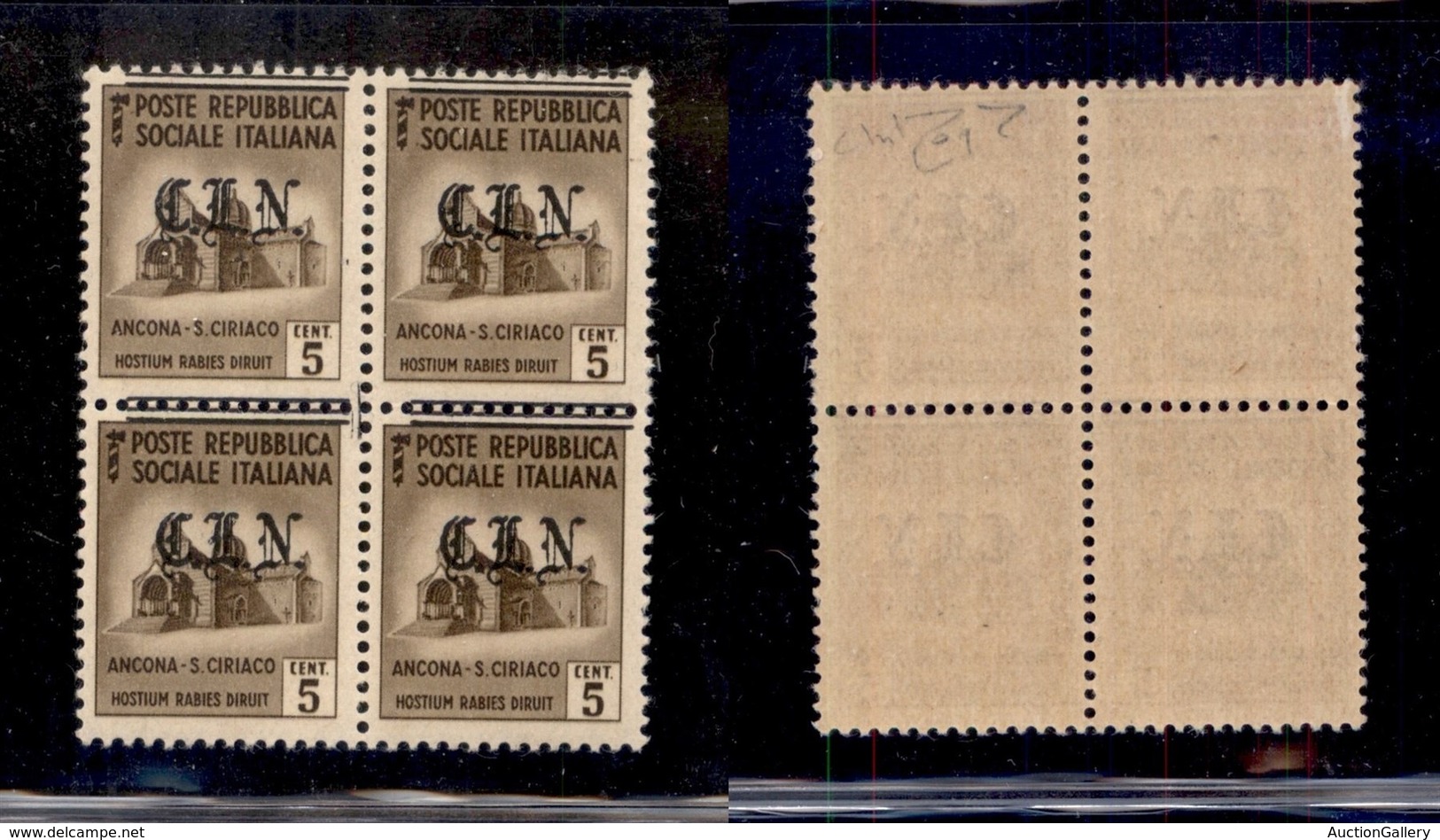 C.L.N. - Torino - 1945 - 5 Cent (Unificato 1 - Errani 1 Varietà B/non Catalogata) - Quartina Con Soprastampa Spostata In - Autres & Non Classés