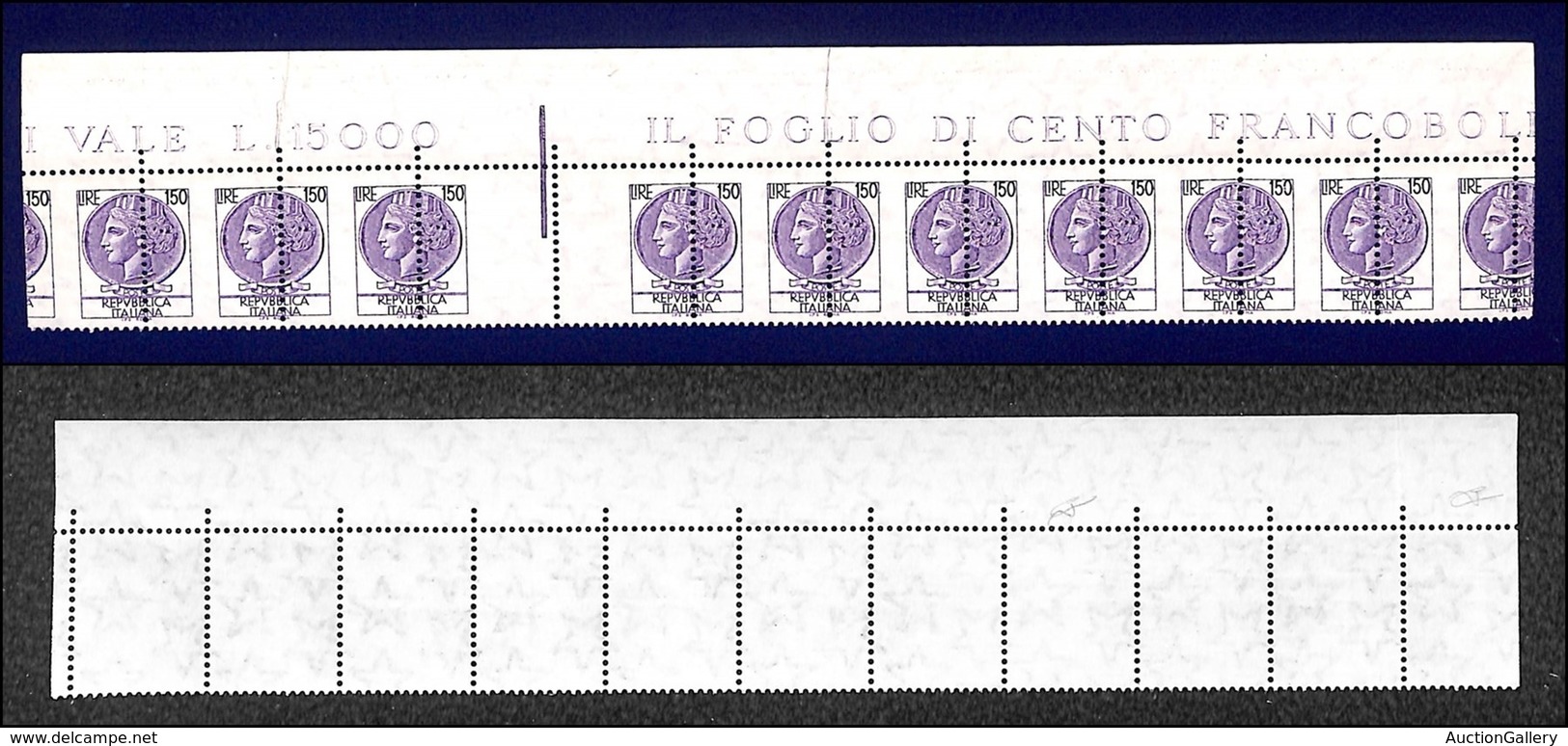 REPUBBLICA - 1976 - 150 Lire Siracusana (1083A) - Striscia Di 10 Bordo Foglio Con Interspazio E Dentellatura Verticale S - Other & Unclassified