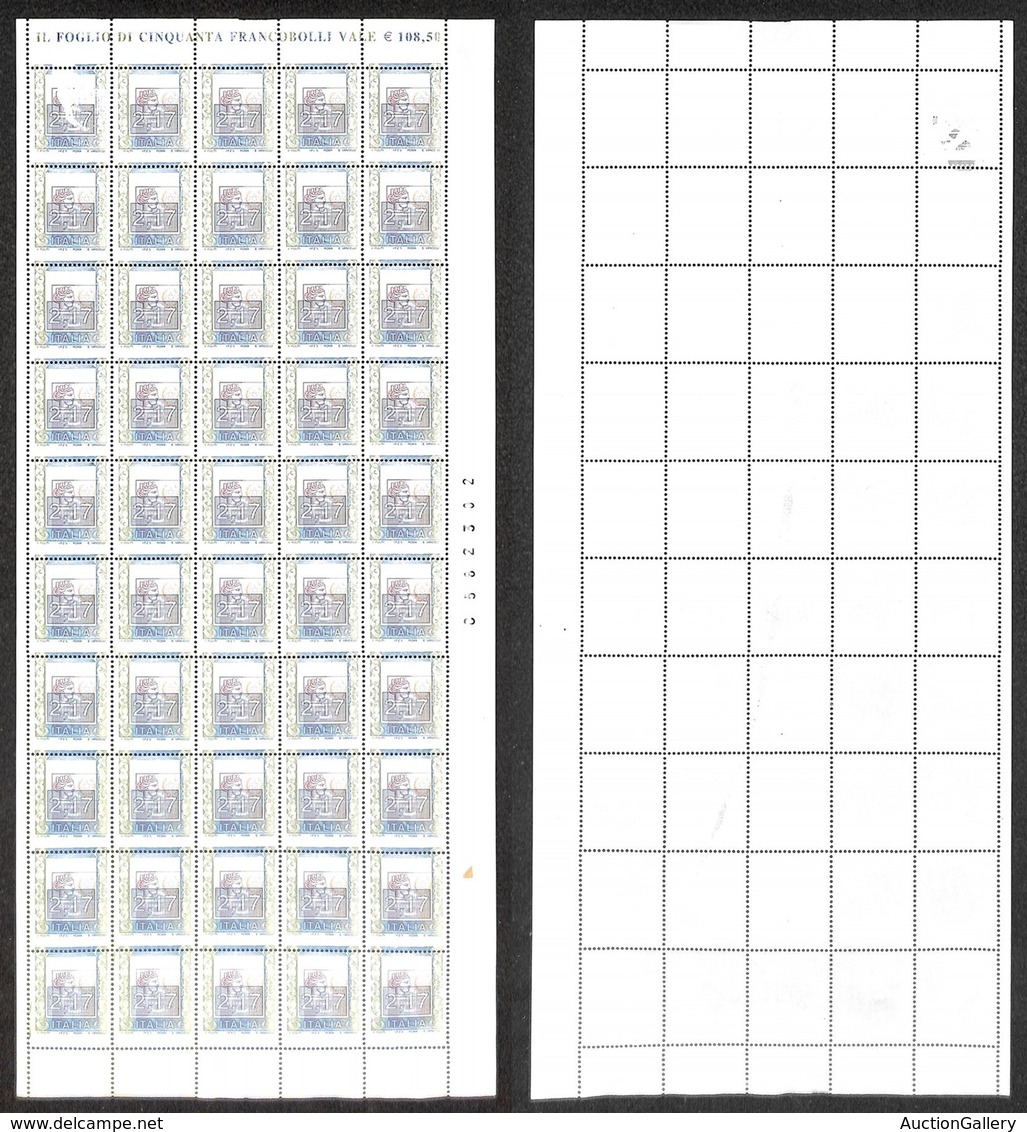 REPUBBLICA - 2002 - 2.17 Euro (2582 - CEI 2627b) Con Dentellatura E Testina Spostate - Intero Foglio Di 50 - Gomma Integ - Otros & Sin Clasificación