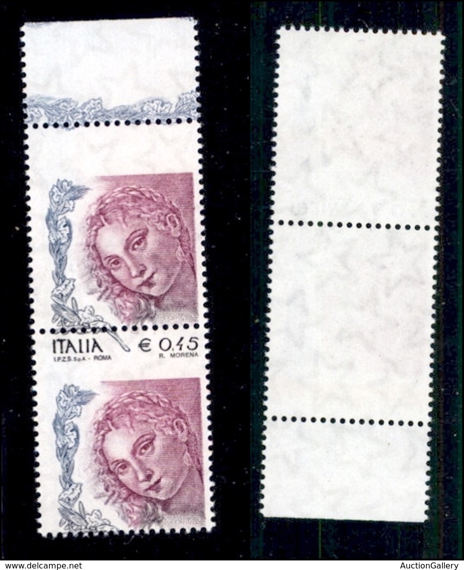 REPUBBLICA - 2004 - 0.45 Euro (2726 - Specializzato 2370Eb) - Coppia Verticale Bordo Foglio (inizio Della Fila) Con Dent - Other & Unclassified
