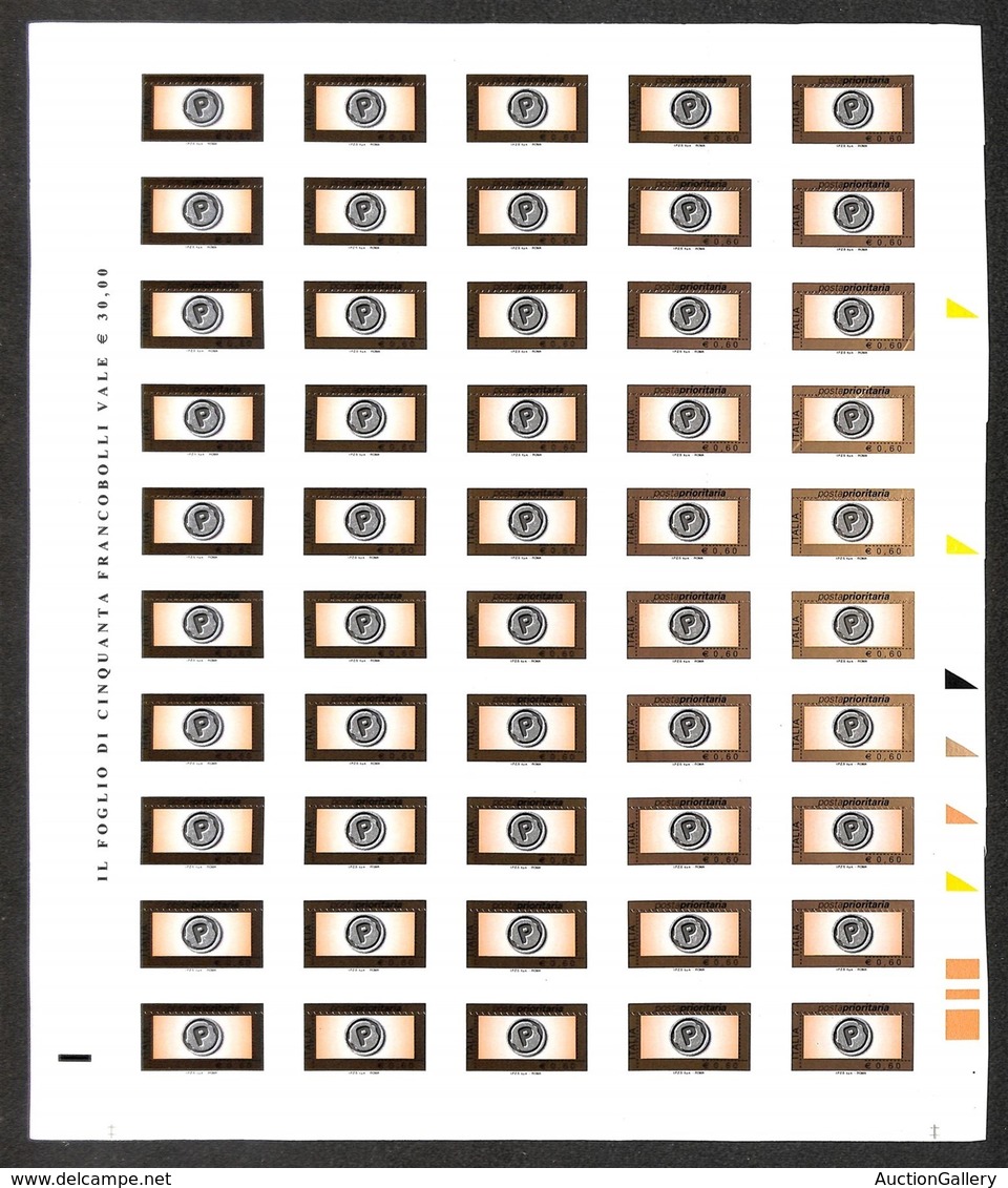 REPUBBLICA - 2006 - 60 Cent (2932A) Con Fustellatura Spostata In Basso (senza Posta Prioritaria) - Intero Foglio Di 50 - Autres & Non Classés