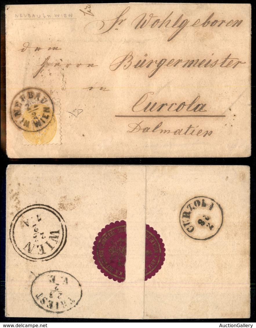 AUSTRIA - 2 Kreuzer (Unif. 27) Isolato Su Involucro Da Neubau Per Curzola Del 22.2.65 - Diena - Autres & Non Classés