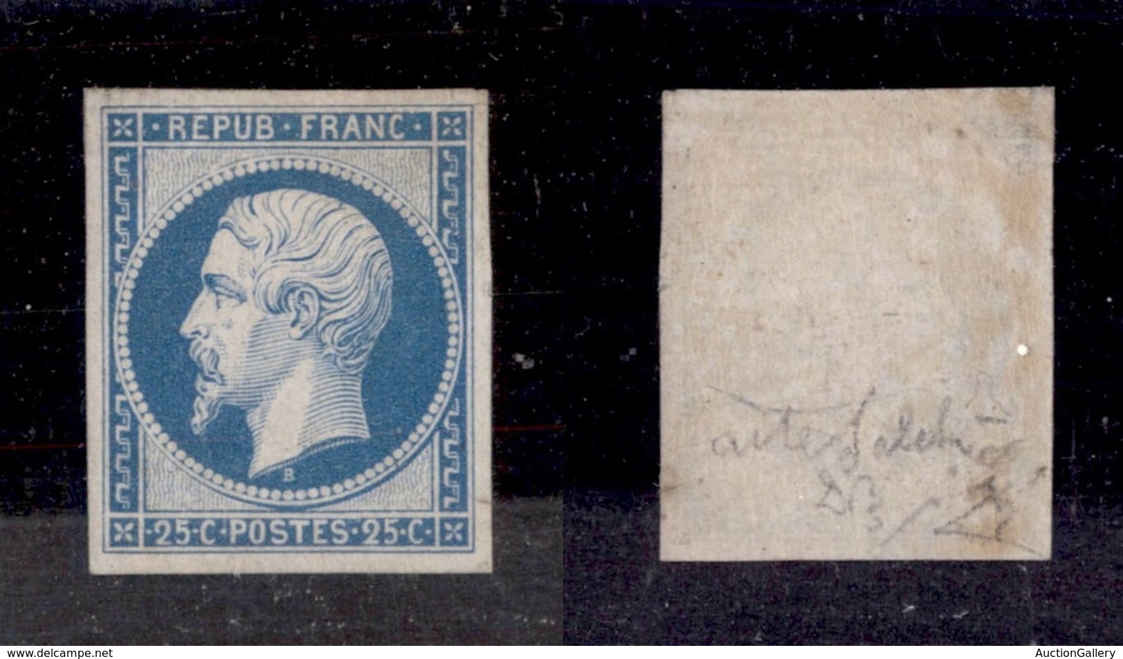 FRANCIA - 1852 - 25 Cent (9) Piccolo Taglietto In Basso A Destra - Nuovo Con Gomma - Diena - Autres & Non Classés
