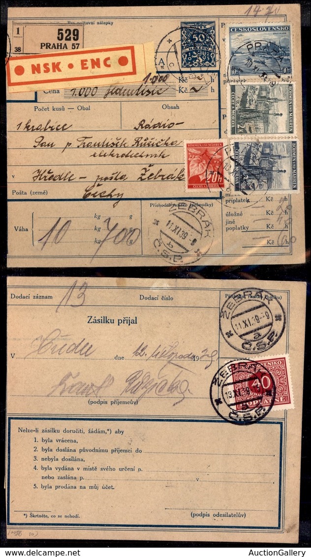 GERMANIA - Boemia/Moravia - Occ. Tedesca - Bollettino Pacchi Da Praga A Zebrak Del 10.11.39 - Altri & Non Classificati