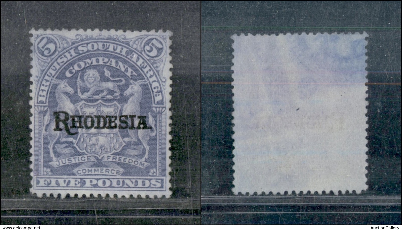 RHODESIA - 1909 - 5 Pounds (SG.113e) - Senza Gomma - Cert. AG - Other & Unclassified