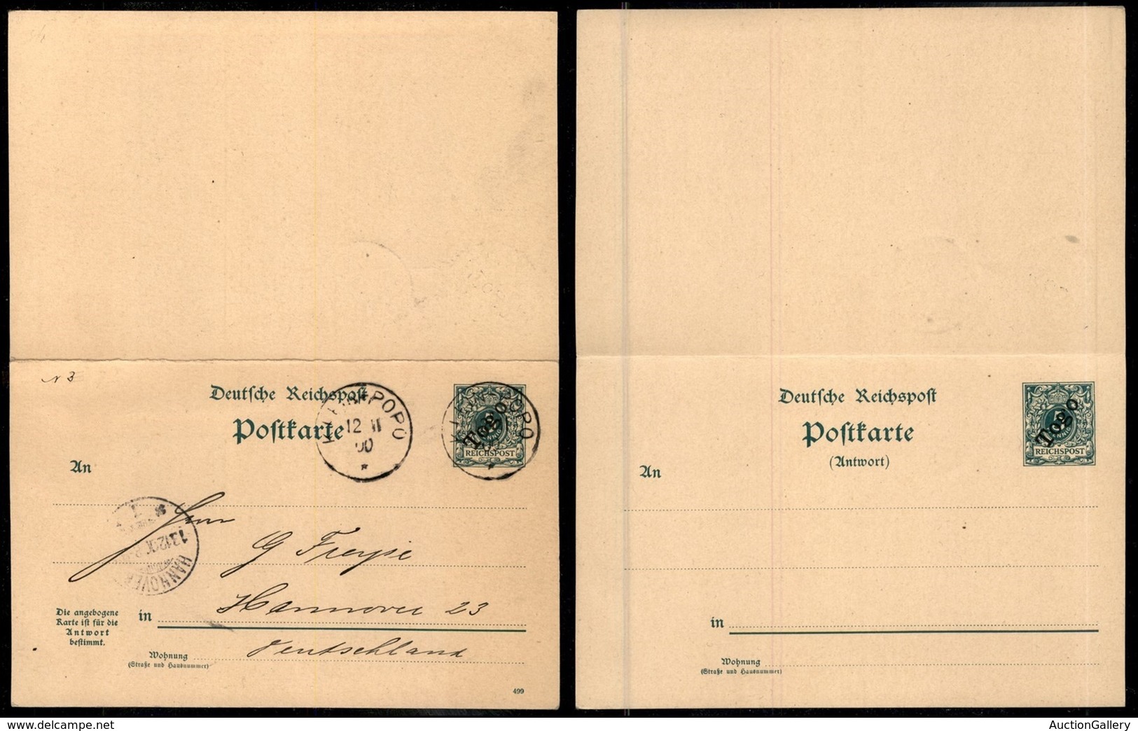 TOGO - Cartolina Postale 5 Pfennig Con Risposta Da Kleinpopo A Hannover Del 12.11.00 - Sonstige & Ohne Zuordnung