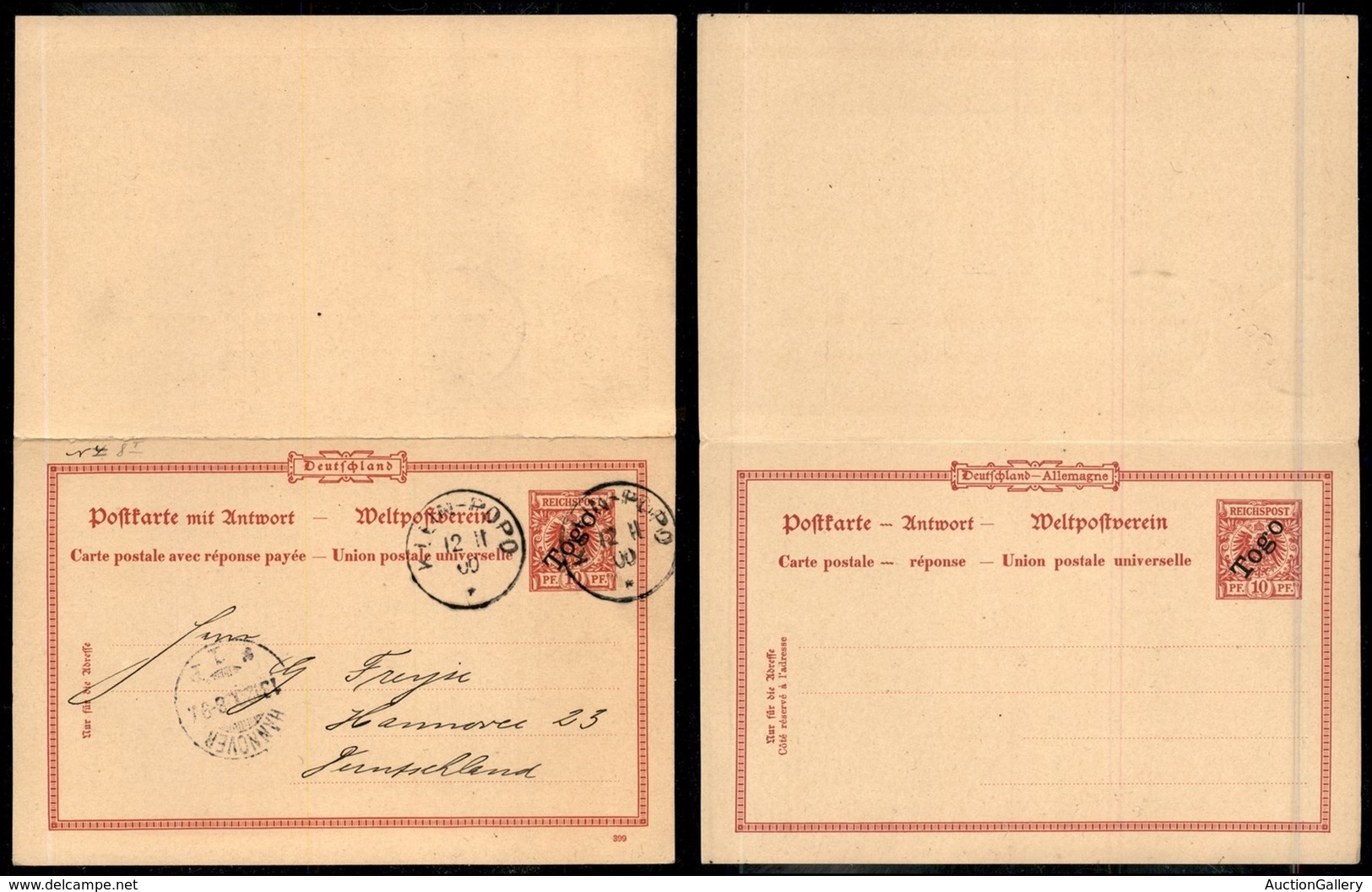 TOGO - Cartolina Postale 10 Pfenning Con Risposta Da Kleinpopo A Hannover Del 12.11.00 - Other & Unclassified