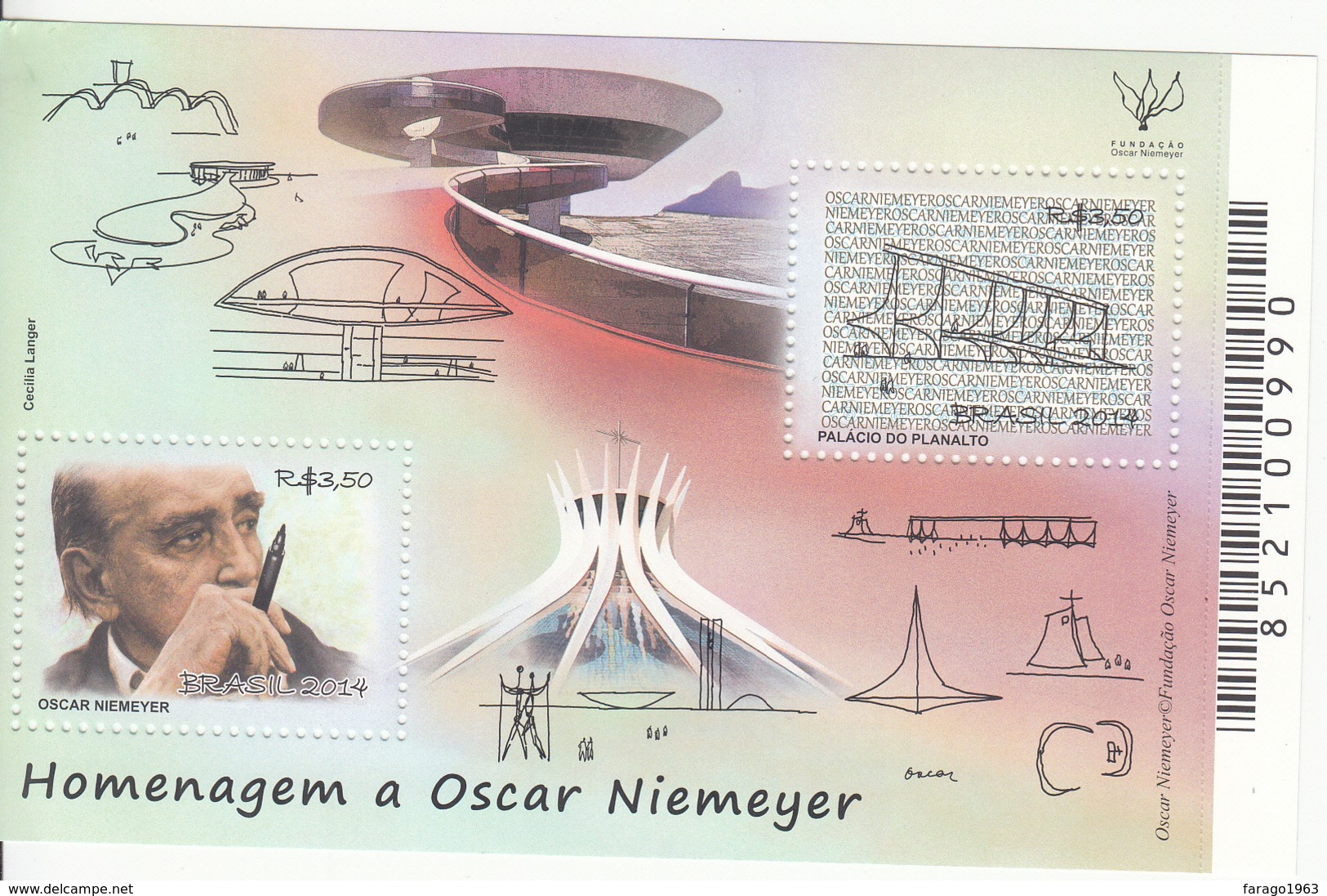 2014 Brazil Brasil Niemeyer Architecture  Miniature Sheet Of 2 MNH - Ongebruikt